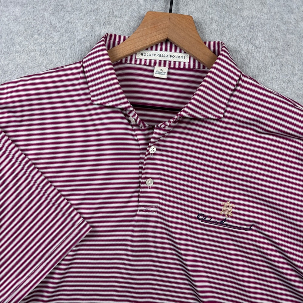 Holderness & Bourne Polo Shirt Mens XL Purple Stripe Old Memorial Golf Club